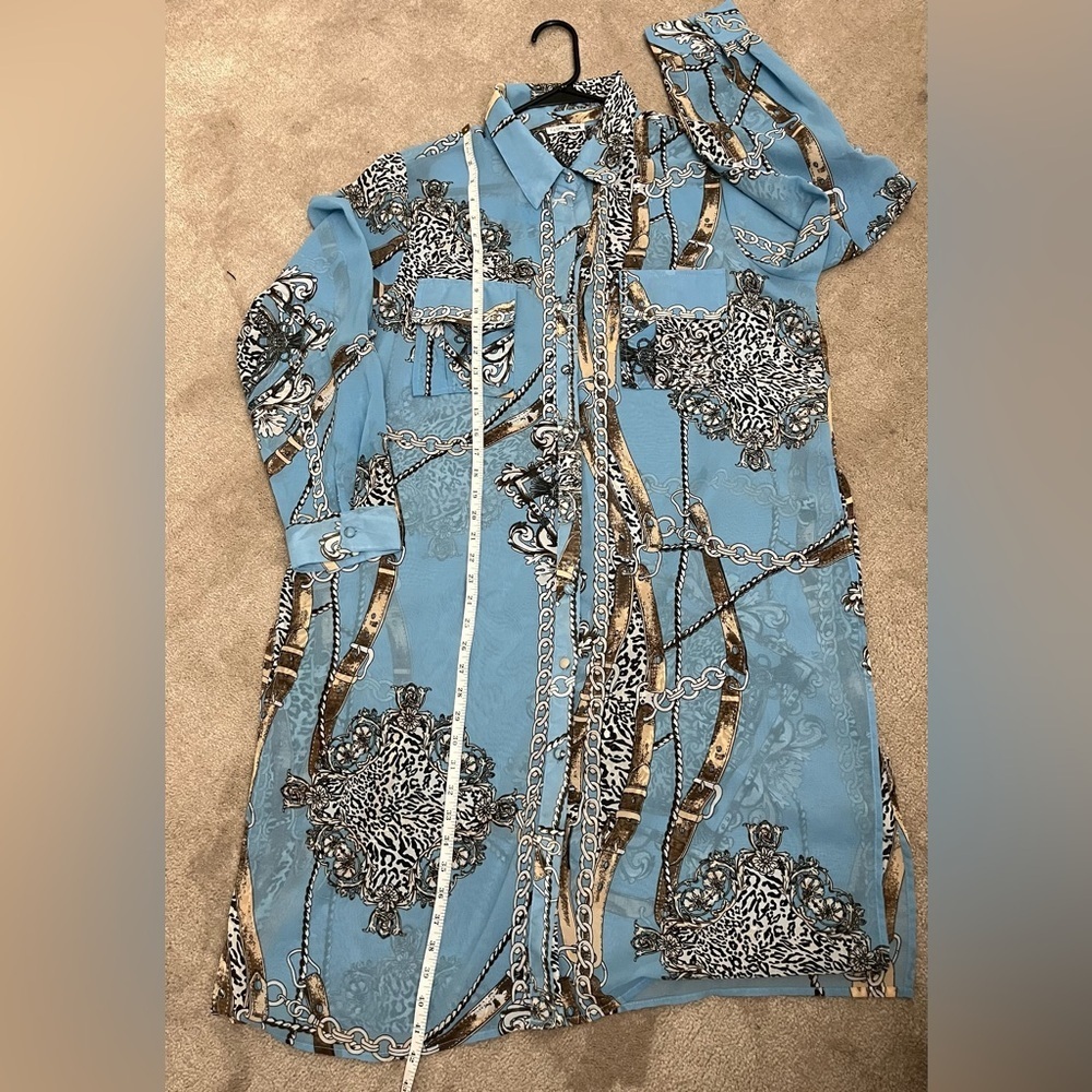 Fashion Nova Blue Chain Print Button Front Shirt Dress | Y2K - Picture 8 of 8